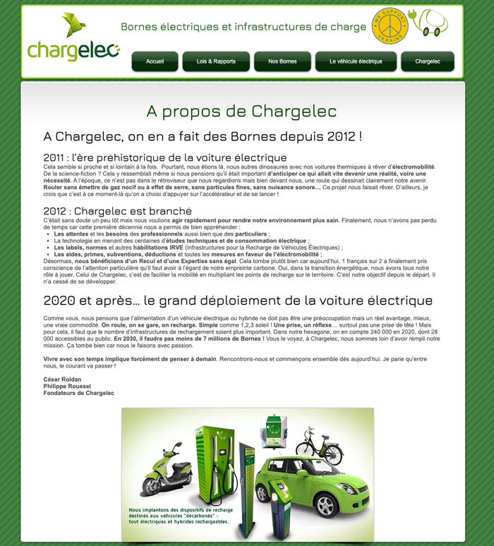 Rédaction page A Propos site Chargelec Bornes Recharge Véhicules Électriques